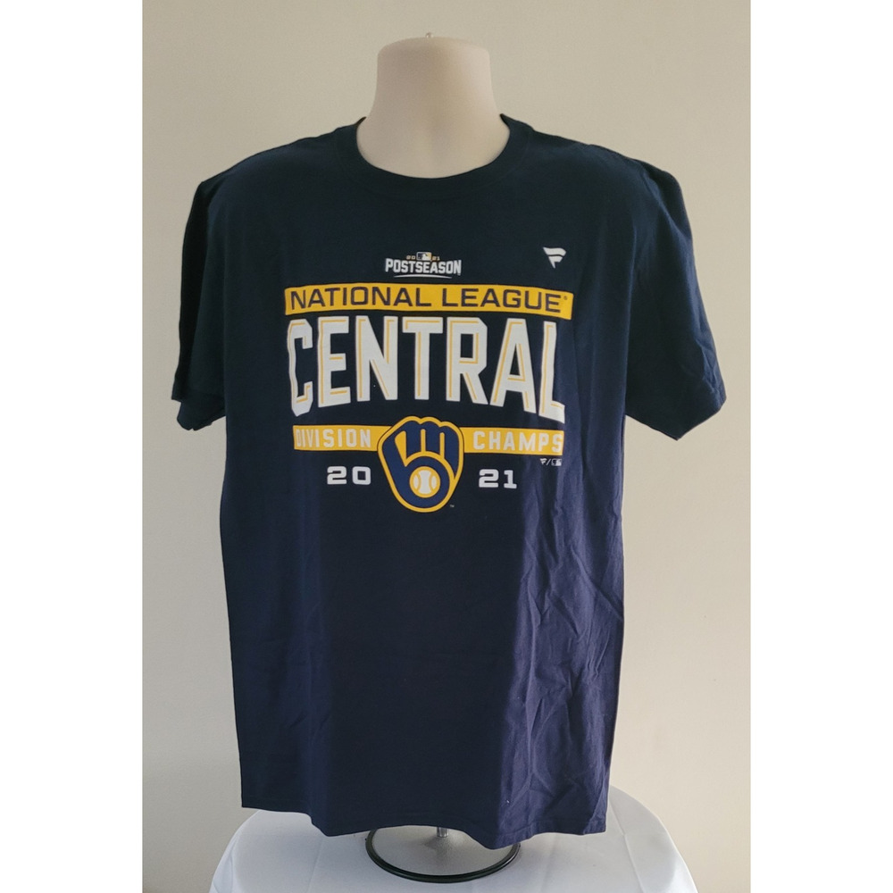 FANATICS MLB MILWAUKEE BREWERS 2021 Central Div Champs Navy T-Shirt--Sz L